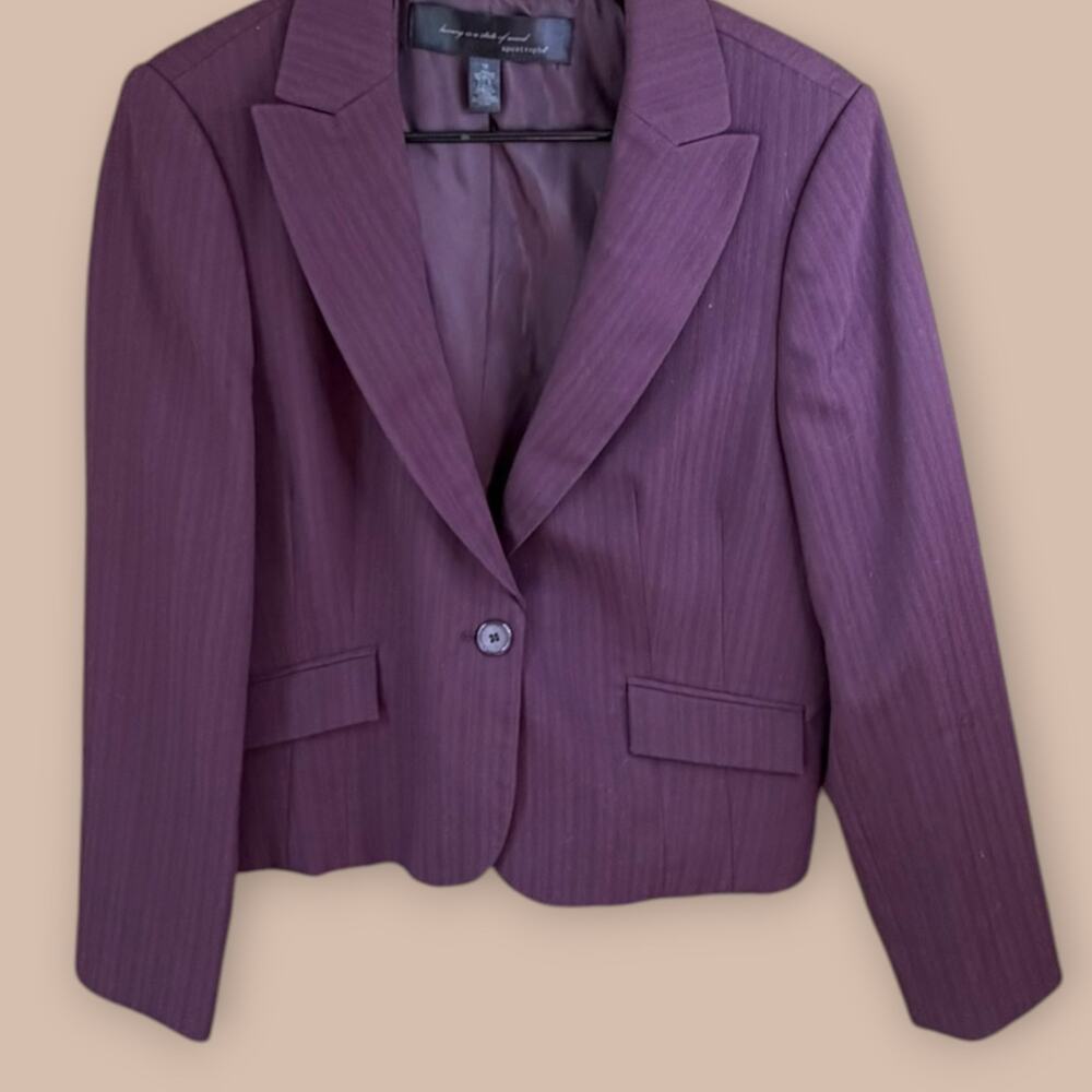 Apostrophe Purple Pinstripe Peplum Blazer Women’s Size 12 One Button Lined
